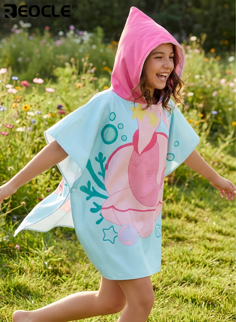 ريوكل مِنشَفَة شاطئ للأطفال بغطاء للرأس بتصميم كرتوني ونسيج ناعم شديد الامتصاص - لفافة منشفة حمام السباحة للأطفال الصغار بغطاء للرأس للسباحة والاستحمام - Image 4